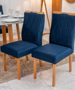 2 Cadeiras Lisboa Veludo Azul 503 Madeira Art Assento - Entregue Montada