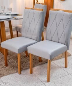 2 Cadeiras Lisboa Veludo Prata 514 Madeira Art Assento - Entregue Montada