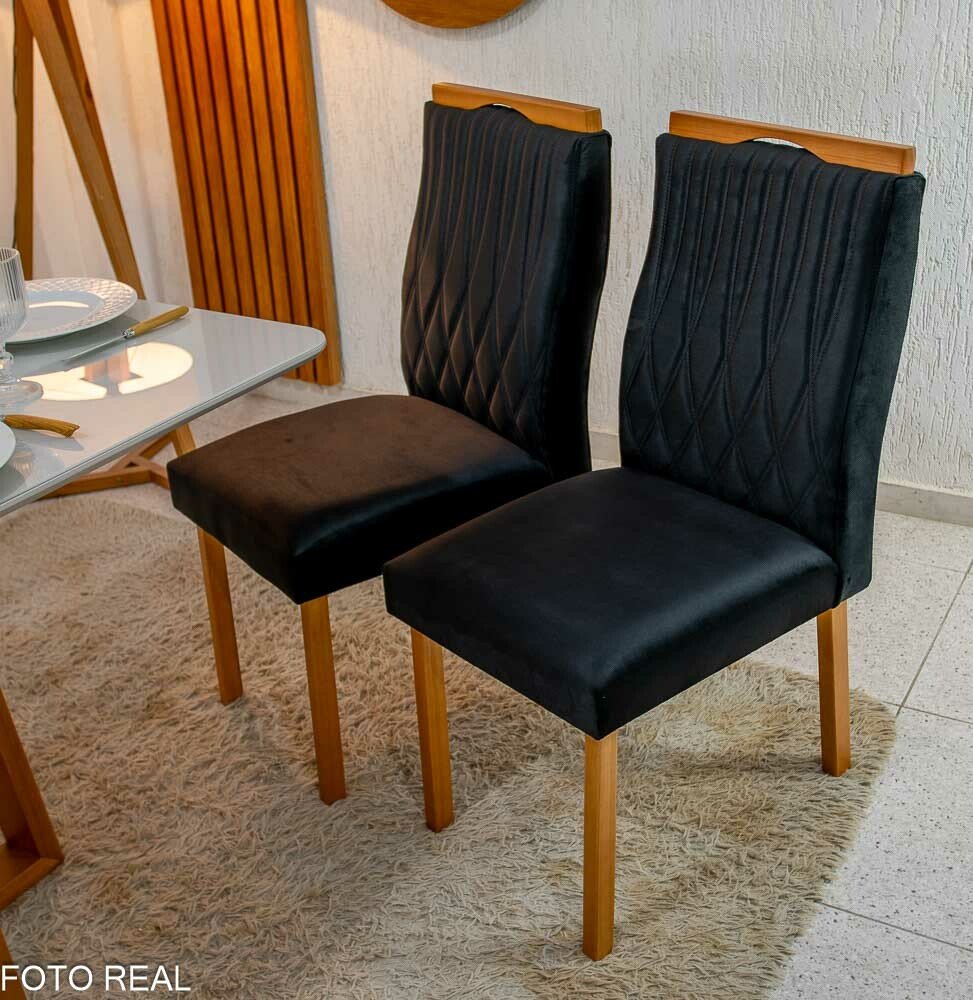 2 Cadeiras Gênova Veludo Preto 504 Madeira Art Assentos - Entregue Montada - Imagem 2