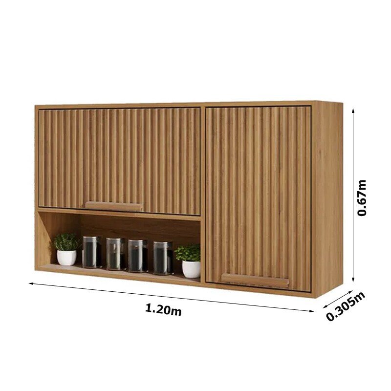 Armário Aéreo Florida Larg. 1.20m Cinamomo 2 Portas Ripado - Sallêto | 1 Porta Bascula - Imagem 3
