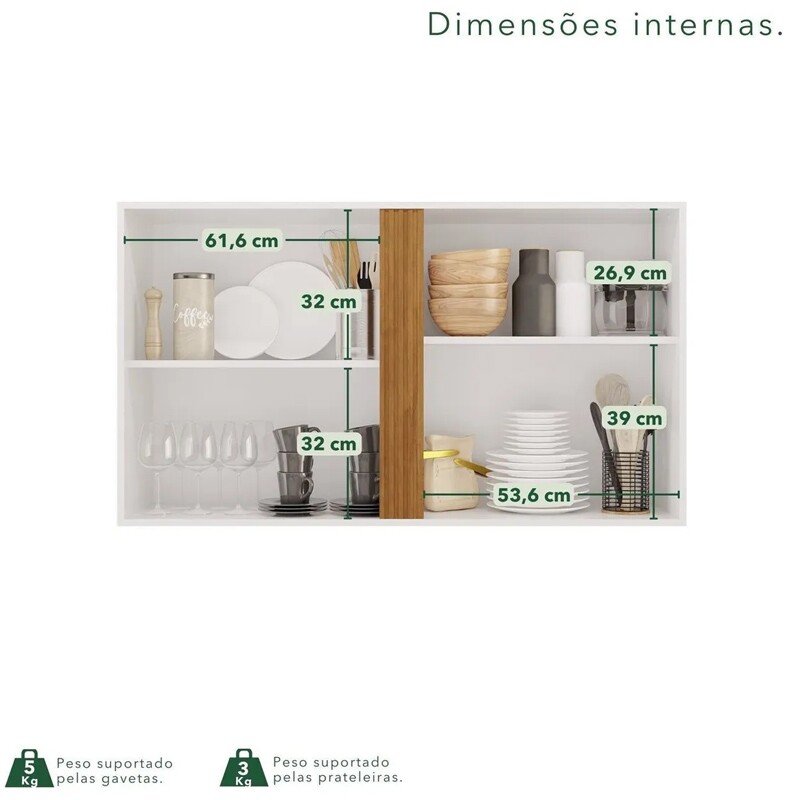 Aéreo 1.20m 2 Portas Cozinha Pérola Branco/Cinamomo - Sallêto - Imagem 3