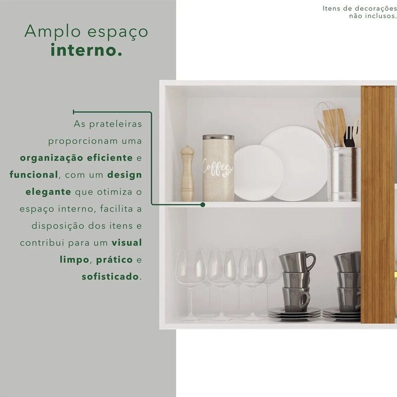 Aéreo 1.20m 2 Portas Cozinha Pérola Branco/Cinamomo - Sallêto - Imagem 6