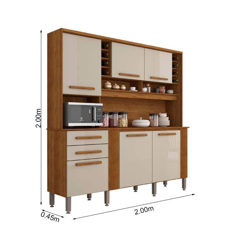 Armário Cozinha Catar Larg. 2.00m Cinamomo/Off 6 Portas 2 Gavetas - Sallêto - Imagem 3