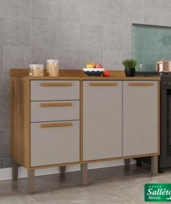 Balcão Flórida Larg. 1.20m Cinamomo/Off 3 Portas 2 Gavetas - Sallêto
