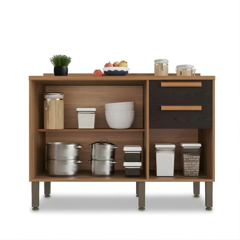 Balcão Flórida Larg. 1.20m Cinamomo/Preto 3 Portas 2 Gavetas Sallêto - Imagem 2
