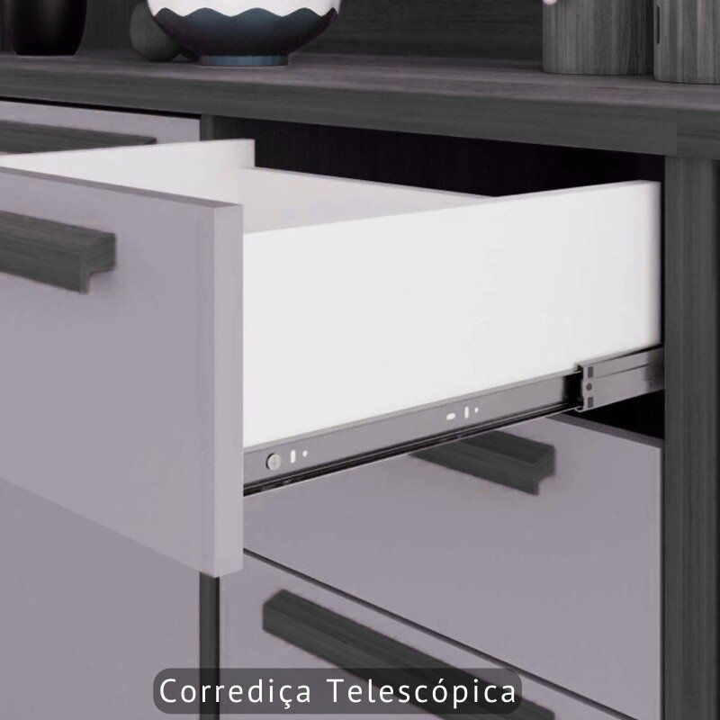 Balcão Flórida Larg. 1.20m Cinamomo/Preto 3 Portas 2 Gavetas Sallêto - Imagem 5