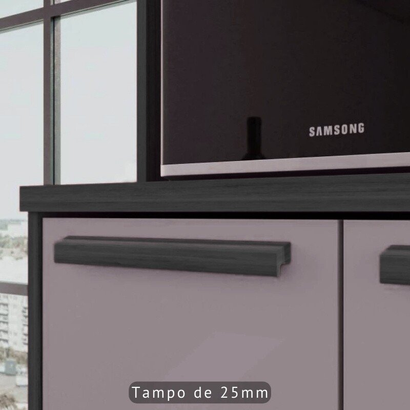 Balcão Flórida Larg. 1.20m Cinamomo/Preto 3 Portas 2 Gavetas Sallêto - Imagem 6