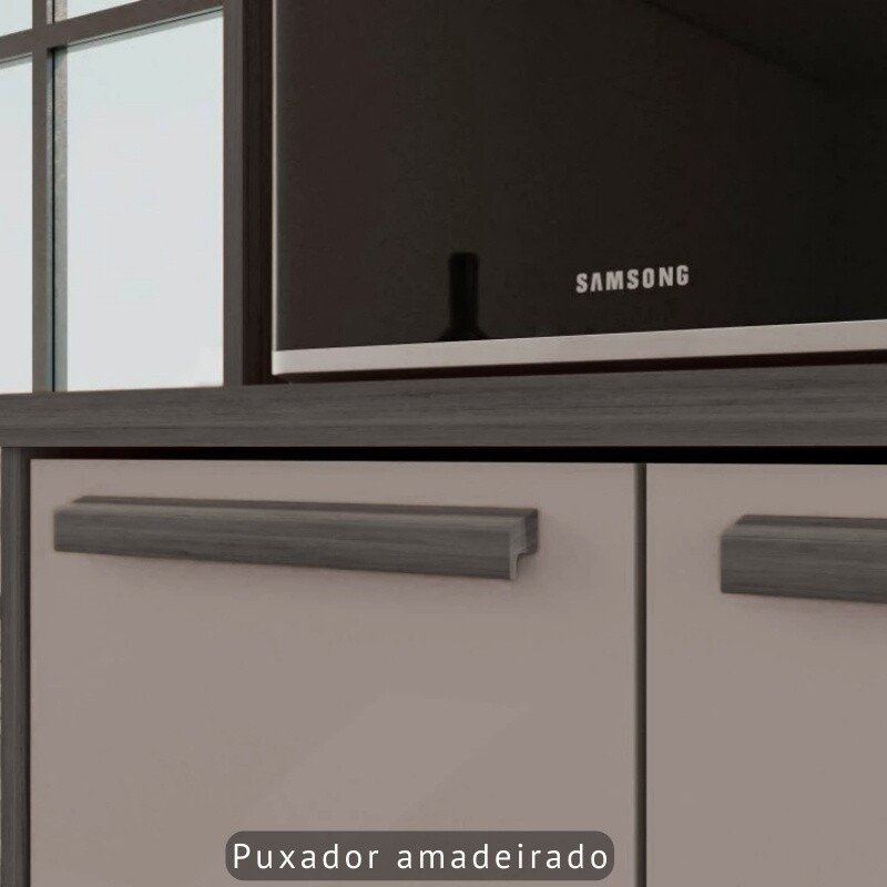 Balcão Flórida Larg. 1.20m Cinamomo/Preto 3 Portas 2 Gavetas Sallêto - Imagem 7