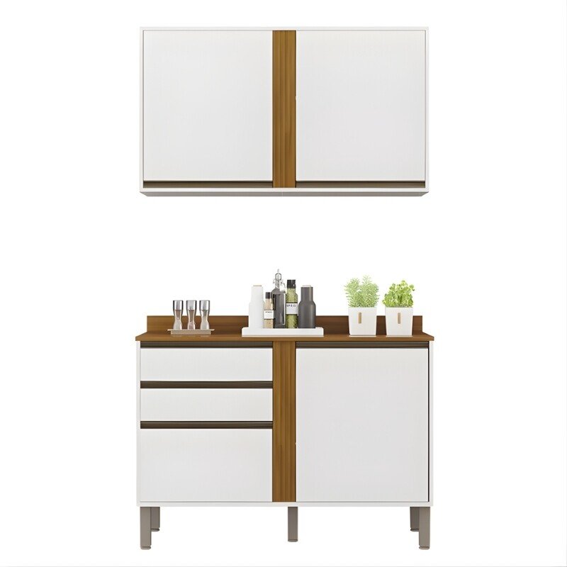 Balcão Pérola Branco/Cinamomo 2 Portas e 2 Gavetas Larg 1.20m + Aéreo Pérola 2 Portas Branco/Cinamomo Larg. 1.20m - Sallêto - Imagem 3