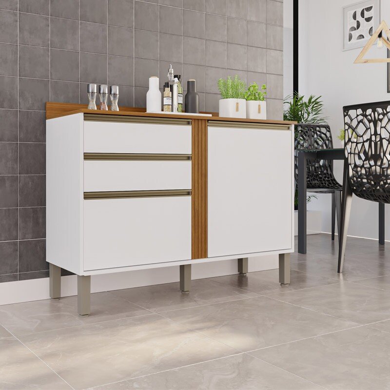 Balcão Cozinha Pérola Branco/Cinamomo 2 Portas 2 Gavetas Larg. 1.20m - Sallêto