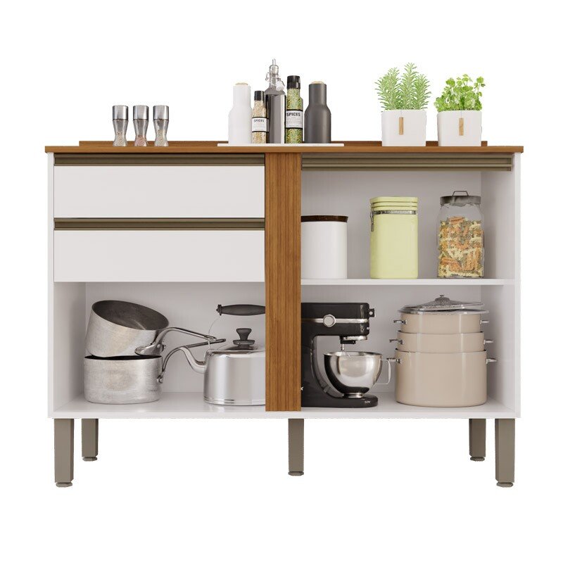 Balcão Cozinha Pérola Branco/Cinamomo 2 Portas 2 Gavetas Larg. 1.20m - Sallêto - Imagem 2