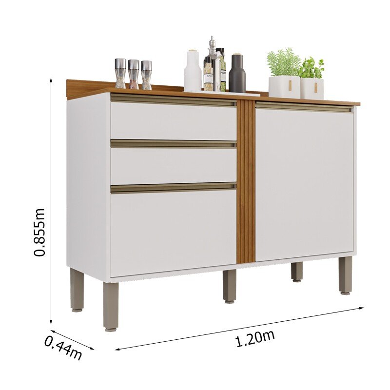 Balcão Cozinha Pérola Branco/Cinamomo 2 Portas 2 Gavetas Larg. 1.20m - Sallêto - Imagem 3