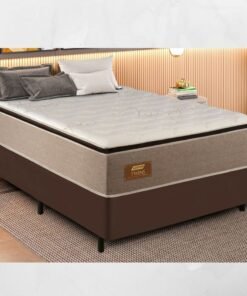 Box Casal Sued Marrom Ortobel + Colchão Casal Twins 138x188x71 Molas BlueWave - Gazin | Suporta até 290kg