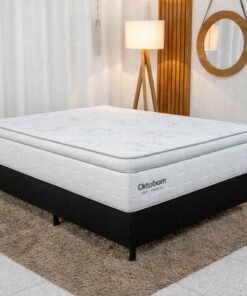 Box Casal Sued Preto Nosso Sonho + Colchão Casal New Freedom 138x188x69 Molas Ensacadas Pocket Espuma Viscoelástica D33 - Ortobom | Suporta até 300kg
