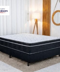 Box Casal Sued Preto Nosso Sonho + Colchão Casal Ortopédico EPS Airtech 150 Ortopillow 138x188x65 Ortobom | Suporta até 240kg