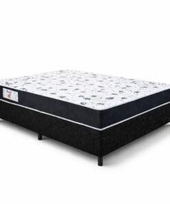 Box Casal Sued Preto Ortobel + Colchão Casal Santé 100% Espuma D33 Altura 20 Nosso Sonho - 138x188x57 | Suporta até 240kg