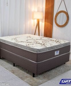 Box Casal Universal Marrom Bordado + Colchão Opala Casal 138x188x72 Molas Ensacadas - Gazin | Suporta até 240kg