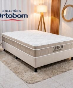 Colchão Casal Airtech Springpocket Molas Ensacadas - Ortobom + Box Casal Universal Sued Bege - Gazin 138x188x65 | Suporta até 240kg