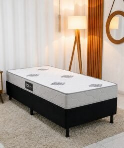 Box Solt. Sued Preto Ortobel + Colchão Solteiro Confort Premium Ortopédico D28 88x188x55 - Inovaflex | Suporta até 120kg