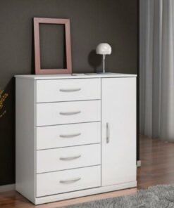 Cômoda Vane 012 Branco 5 Gavetas 1 Porta Larg. 0.92m - JL Móveis
