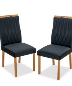 2 Cadeiras Genova Veludo Preto 504 Madeira Art Assentos - Entregue Montada
