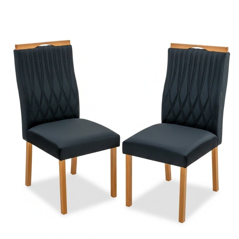 2 Cadeiras Gênova Veludo Preto 504 Madeira Art Assentos - Entregue Montada