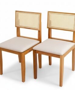 2 Cadeiras Santorini Linho Bege Madeira Maciça - Minas Plac