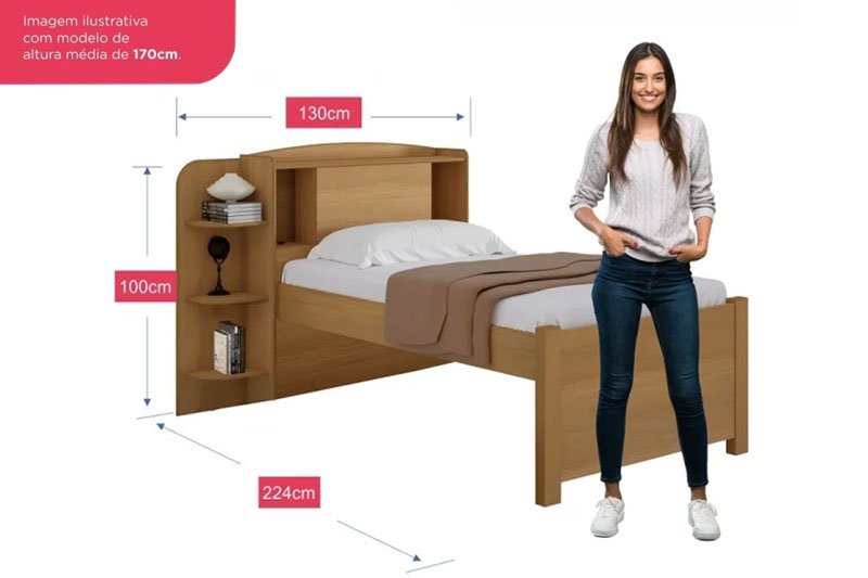 Cama Solteiro Milênio Cinamomo Cabeceira C/ Baú Larg. 1.30m - D Doro - Imagem 2