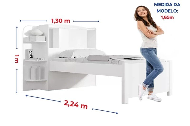 Combo - Roupeiro Merídian 2 Pts Branco + Cômoda Firenze Branco + Cama Milênio Branca + Cama Auxiliar 2 Gavetas Branca - D Doro - Imagem 11