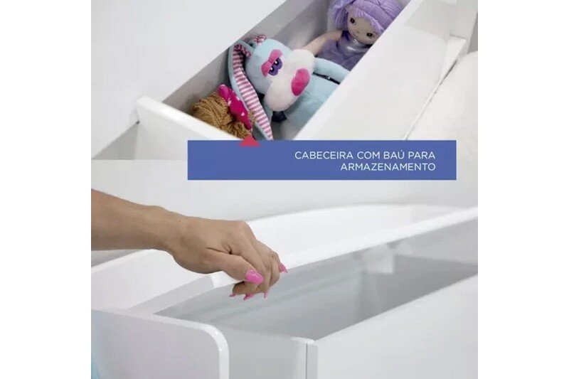 Combo - Roupeiro Merídian 2 Pts Branco + Cômoda Firenze Branco + Cama Milênio Branca + Cama Auxiliar 2 Gavetas Branca - D Doro - Imagem 8