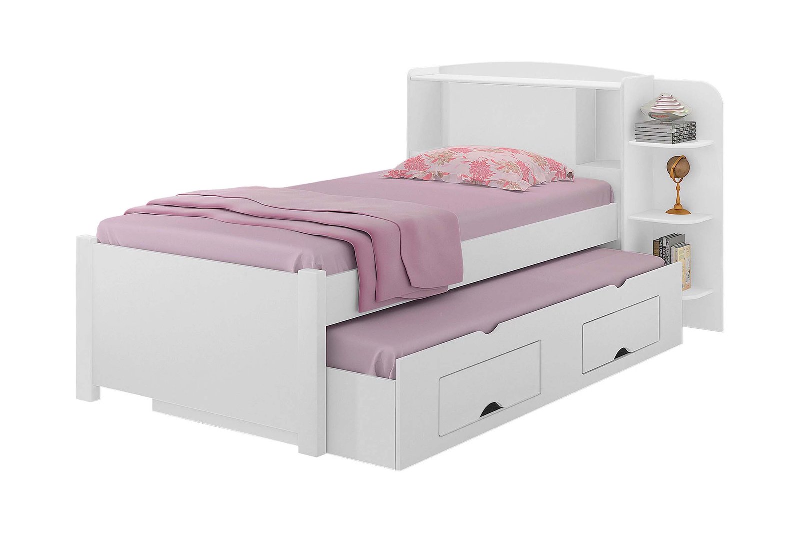 Combo - Roupeiro Merídian 2 Pts Branco + Cômoda Firenze Branco + Cama Milênio Branca + Cama Auxiliar 2 Gavetas Branca - D Doro - Imagem 3