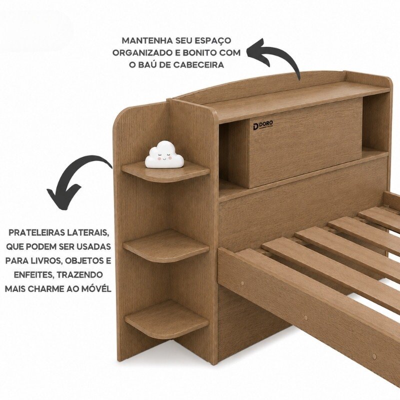 Cama Solteiro Milênio + Cama Auxiliar Solteiro 2 Gavetas Castanho - D Doro - Imagem 4