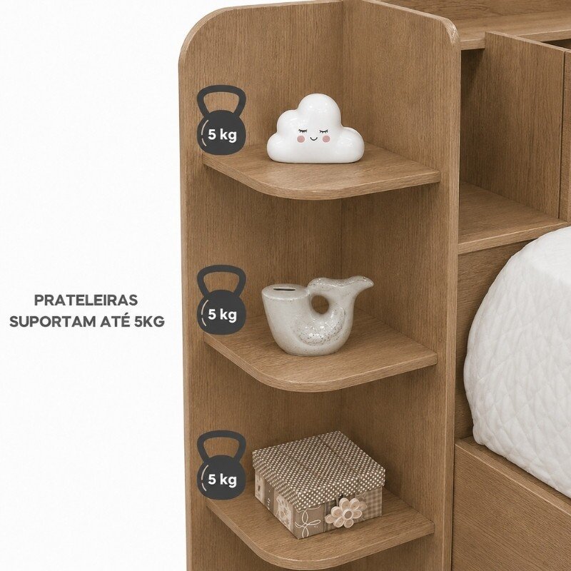 Cama Solteiro Milênio + Cama Auxiliar Solteiro 2 Gavetas Castanho - D Doro - Imagem 6