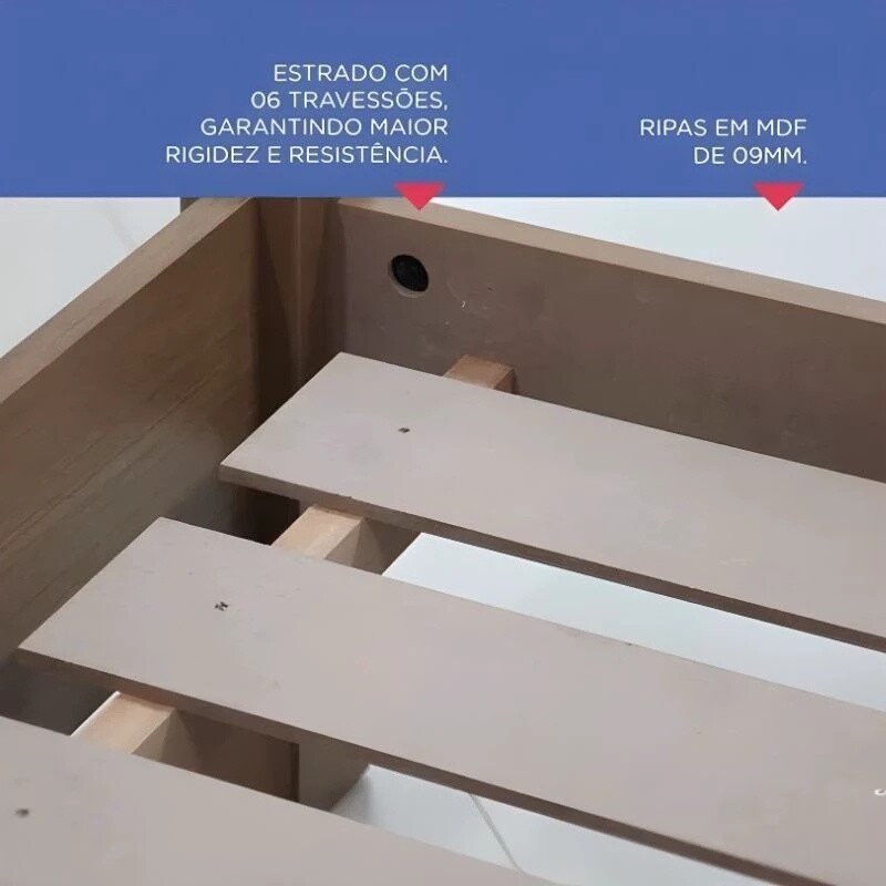 Cama Solteiro Milênio + Cama Auxiliar Solteiro 2 Gavetas Castanho - D Doro - Imagem 8