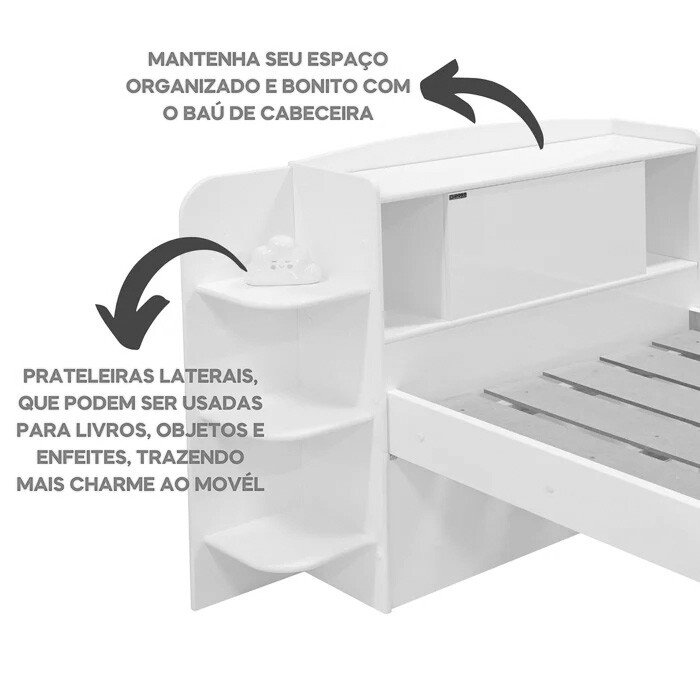 Cama Solteiro Milênio Cinamomo Cabeceira C/ Baú Larg. 1.30m - D Doro - Imagem 5