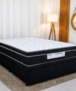 Colchão Casal Airtech 150 Ortopillow Ortopédico D45 Ortobom + Box Baú Casal Prime Confort Sued Preto Blindado Issacar - 138x188x73 | Suporta até 240kg