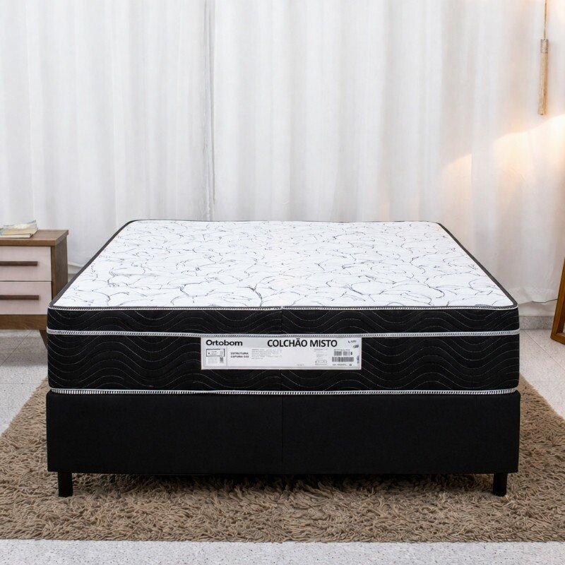 Colchão Casal Airtech 150 Ortopillow Ortopédico D45 Ortobom + Box Casal Sued Preto Ortobel - 138x188x65 | Suporta até 200kg - Imagem 2