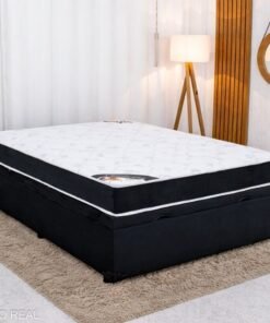 Colchão Casal Classic Supreme Ortopédico Lestespuma + Box Baú Casal Prime Confort Sued Preto Blindado Issacar - 138x188x64 | Suporta até 200kg