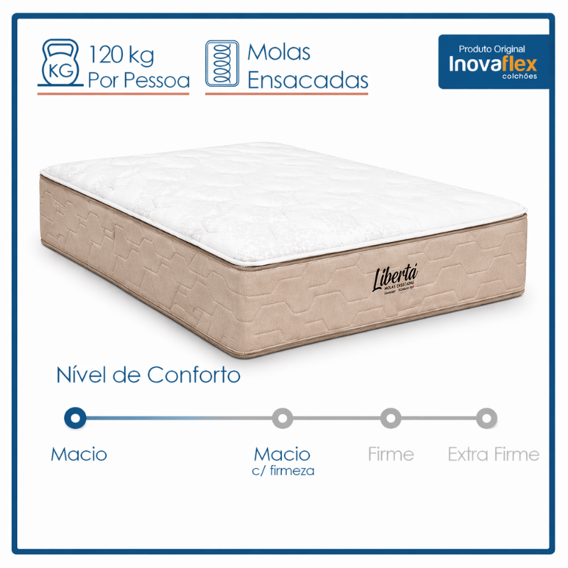 Colchão Casal Libertá Molas Ensacadas Inovaflex + Base Box Baú Casal Prime Confort Corino Palha Blindado Issacar 138x188x77 | Suporta até 120kg - Imagem 14