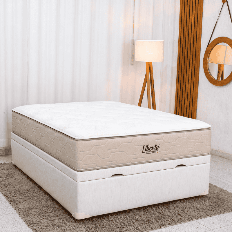 Colchão Casal Libertá Molas Ensacadas Inovaflex + Base Box Baú Casal Prime Confort Corino Palha Blindado Issacar 138x188x77 | Suporta até 120kg
