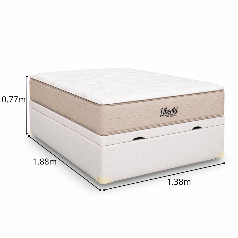 Colchão Casal Libertá Molas Ensacadas Inovaflex + Base Box Baú Casal Prime Confort Corino Palha Blindado Issacar 138x188x77 | Suporta até 120kg - Imagem 2