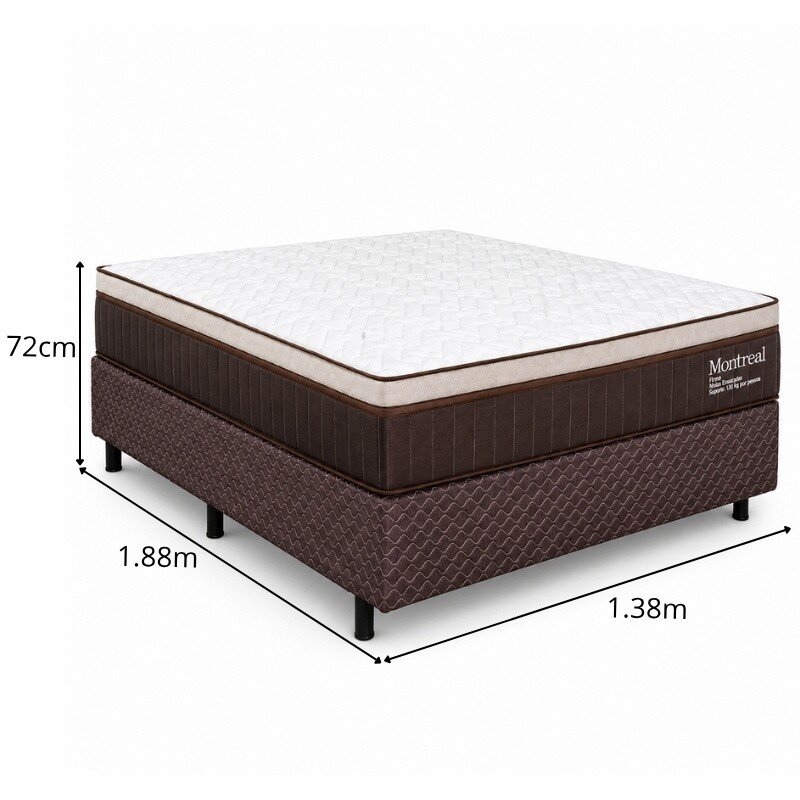Colchão Casal Montreal 138x188x32 Molas Ensacadas - Viero + Base Box Casal Universal Marrom Bordado - Gazin 138x188x79 | Suporta até 260kg - Imagem 6
