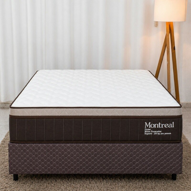 Colchão Casal Montreal 138x188x32 Molas Ensacadas - Viero + Base Box Casal Universal Marrom Bordado - Gazin 138x188x79 | Suporta até 260kg - Imagem 2
