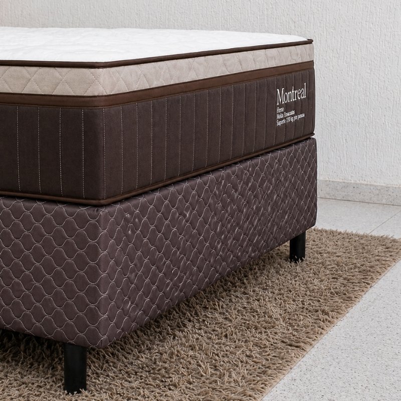 Colchão Casal Montreal 138x188x32 Molas Ensacadas - Viero + Base Box Casal Universal Marrom Bordado - Gazin 138x188x79 | Suporta até 260kg - Imagem 4