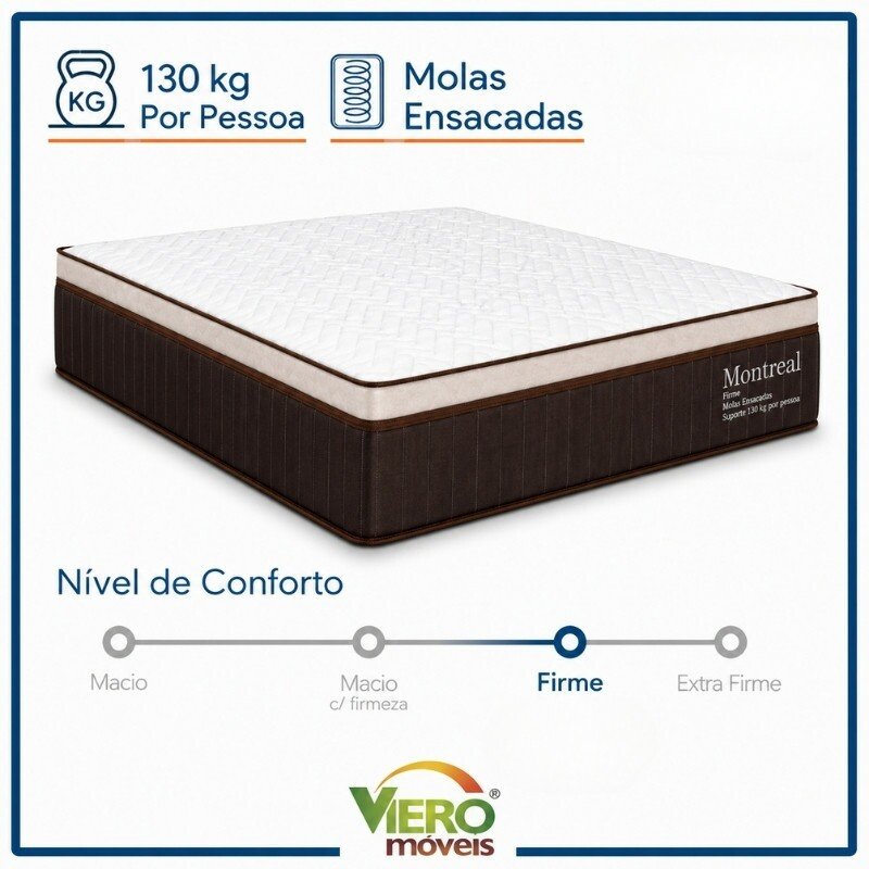 Colchão Casal Montreal 138x188x32 Molas Ensacadas - Viero + Base Box Casal Universal Marrom Bordado - Gazin 138x188x79 | Suporta até 260kg - Imagem 18