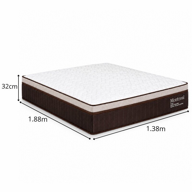 Colchão Casal Montreal 138x188x32 Molas Ensacadas - Viero + Base Box Casal Universal Marrom Bordado - Gazin 138x188x79 | Suporta até 260kg - Imagem 8