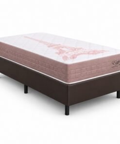 Colchão Solteiro Eiffel Molas Ensacadas Rosa - Anjos + Box Solteiro Korino Marrom - Ortobel 88x188x63 | Suporta até 130kg