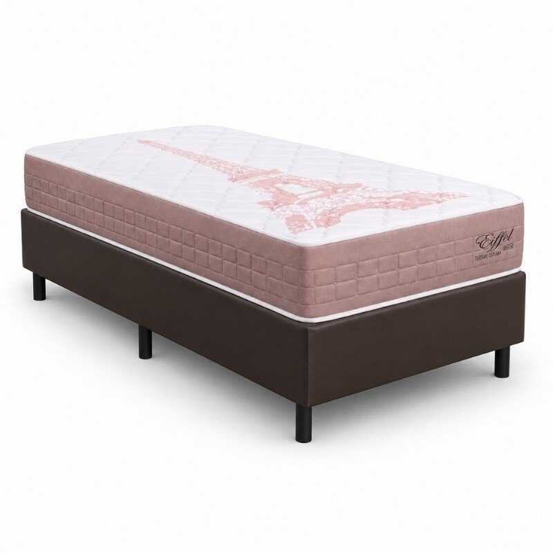 Colchão Solteiro Eiffel Molas Ensacadas Rosa Anjos + Box Solteiro Korino Marrom Ortobel 88x188x63 | Suporta até 130kg