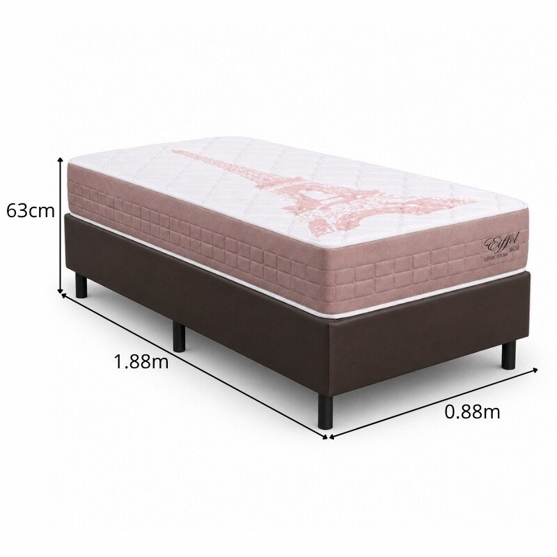 Colchão Solteiro Eiffel Molas Ensacadas Rosa Anjos + Box Solteiro Korino Marrom Ortobel 88x188x63 | Suporta até 130kg - Imagem 2