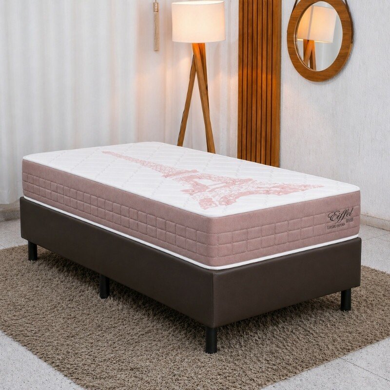 Colchão Solteiro Eiffel Molas Ensacadas Rosa Anjos + Box Solteiro Korino Marrom Ortobel 88x188x63 | Suporta até 130kg - Imagem 4